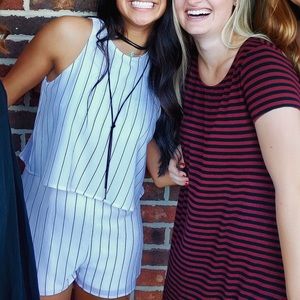 Black and white striped romper